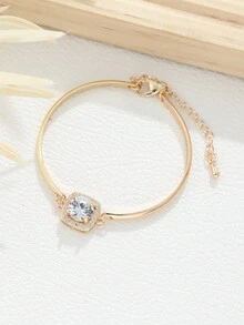 5入組流行的立方氧化鋯鑲嵌方形吊墜珠寶套裝,包括項鍊、耳環、戒指和手鐲。適合晚禮服 - 金黃色 - 查看 8