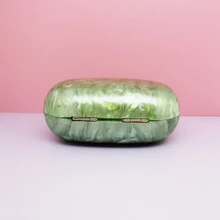歐美時尚女士鵝蛋色亞克力宴會包,跨境純色橢圓形手拿包,適用於派對、婚禮、禮服和小方包等場合,硬殼小包 - 軍綠色 - 查看 6