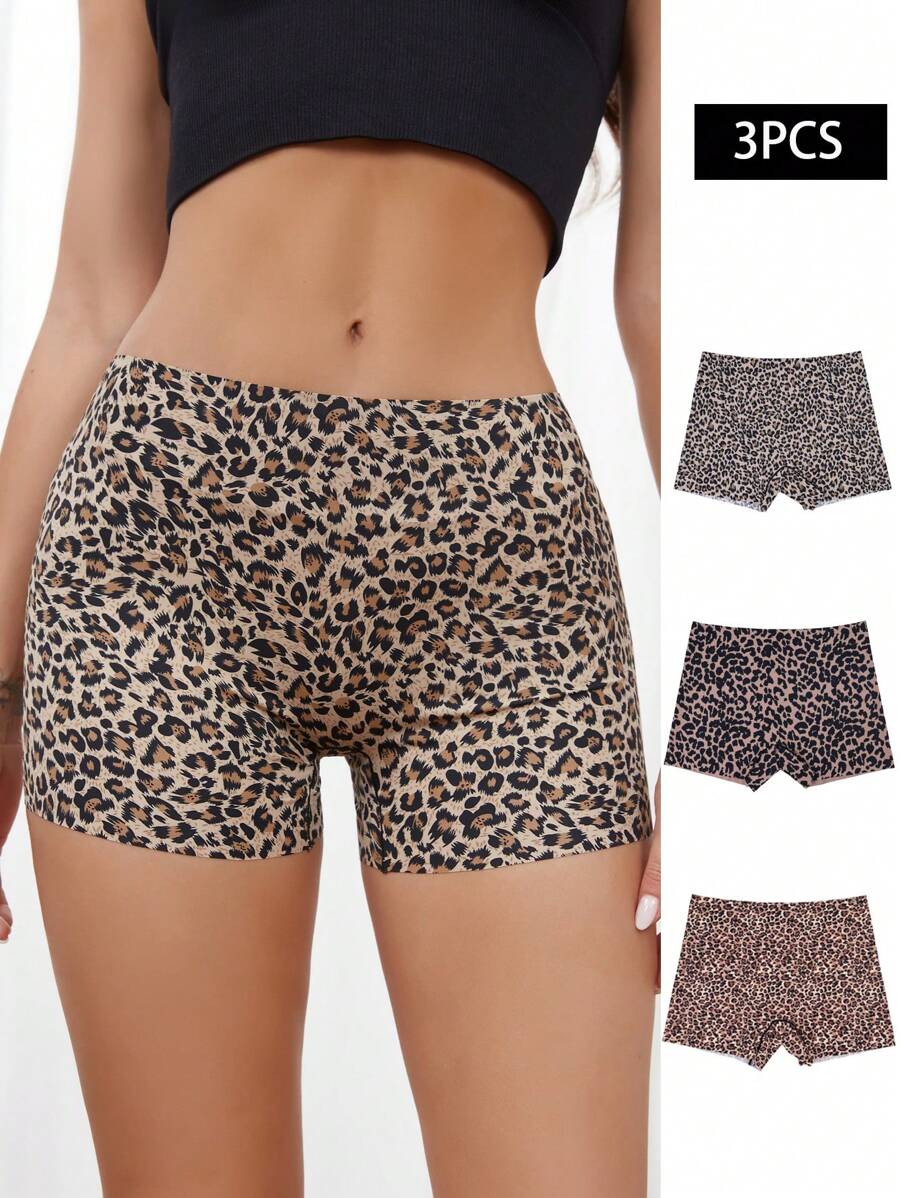 3入組豹紋圖案舒適無縫短褲,透氣且不易見痕 - 彩色 - 查看 1
