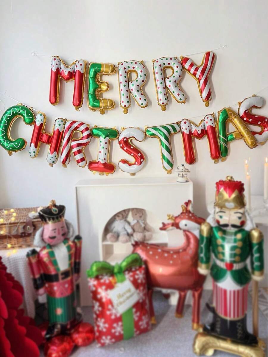 14pcs/set Christmas Party Letter Decorative Balloon - Multicolor - View 1