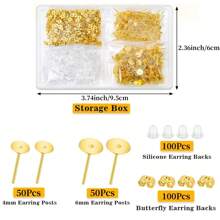 300pcs Stainless Steel Earring Posts With Butterfly Backs And Rubber Backs, Hypoallergenic Corkscrew Earring Pin Kit With Storage Box For Diy Jewelry Making - Gold - View 2
