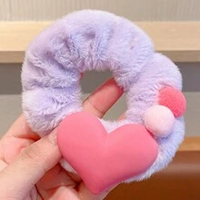 1個可愛的卡通毛絨馬尾鬆緊帶,高彈性,適用於秋冬日常穿著