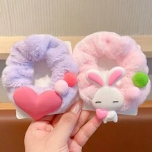 1個可愛的卡通毛絨馬尾鬆緊帶,高彈性,適用於秋冬日常穿著