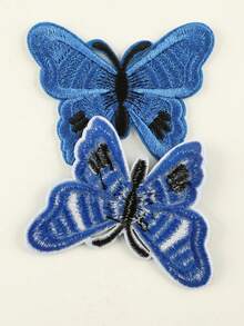 2入組diy自粘式蝴蝶刺繡布補丁 - 藍色 - 查看 4