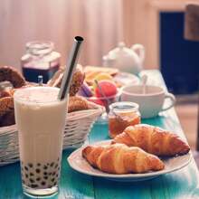 2pcs Reusable Extra Large Boba & Smoothie Straw, 0.5" Wide Stainless Steel Drinking Straw For Bubble Tea, Milkshakes, Slushes | 1pc Cleaning Brush Christmas Gift,School Supplies - Silver - View 4