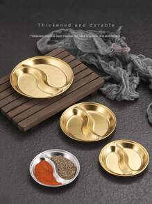 不鏽鋼小圓形調味碟,適用於調味汁、醋、小吃,帶有隔板 - 金色 - 查看 3