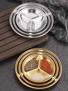 不鏽鋼小圓形調味碟,適用於調味汁、醋、小吃,帶有隔板 - 金色 - 查看 2