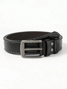 1pc Men's Geometric Embossed Pin Buckle Casual Belt - Black - View 3