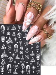 2 Miếng Trắng Con nai sừng tấm Bông tuyết Miếng dán móng tay Crôm hợp kim Ngôi sao Người tuyết Cây thông Keo dán Trượt DIY Nghệ thuật làm Móng Phụ kiện Trang trí Nhắc - trắng - Xem 3