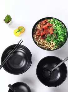 2/6pcs Black Plastic Noodle Bowl (5.8inch*2.8inch) Thickened Large Bowl Anti-Fall And Heat Resistant ,Kitchen,Christmas Gift,School Supplies