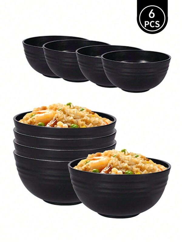 2/6pcs Black Plastic Noodle Bowl (5.8inch*2.8inch) Thickened Large Bowl Anti-Fall And Heat Resistant ,Kitchen,Christmas Gift,School Supplies