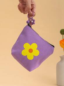 1入葵花印花可愛女孩儲物袋零錢包女性手提袋與花鈴配件,適用於生日禮物、禮品