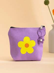 1入葵花印花可愛女孩儲物袋零錢包女性手提袋與花鈴配件,適用於生日禮物、禮品