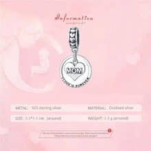 bamoer 1入925純銀心形足跡串珠,適用於女士手鍊/項鍊diy配件,母親節首飾禮物