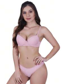 Conjunto De Lencería Básica Con Copa - Rosa Pálido - Ver 1