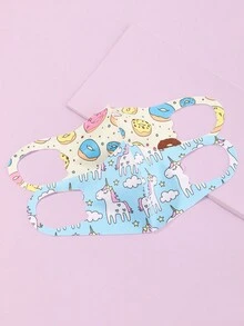 2入組女童獨角獸甜甜圈圖案可重複使用布口罩,日常使用 - 彩色 - 查看 3