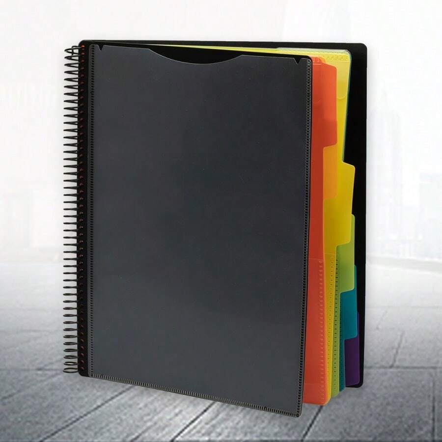 12 Pages Study Office Classified Bills Folder Paper Storage Document Bag, Multi Pocket Folder Binder - Black - View 1