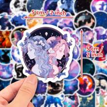 50入組星座星空月光塗鴉貼紙,適用於手機、筆記本電腦、行李箱、筆記本裝飾 - 杏色 - 查看 5