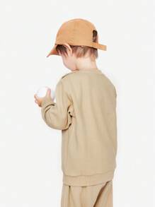 Annil Bộ đồ hoodie cho bé trai mùa xuân và mùa thu, quần dài tay thường ngày, thể thao phong cách tổ ong - Màu Khaki - Xem 2