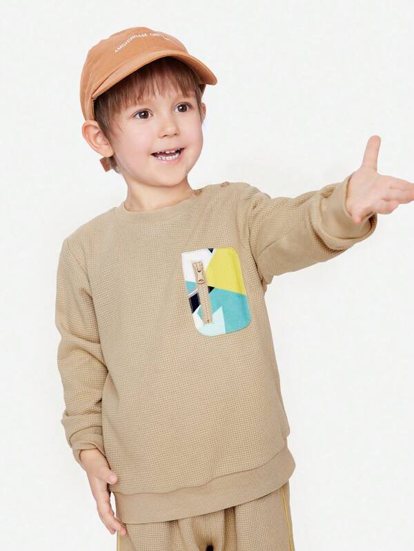 Annil Young Boys Hoodie Set For Spring And Autumn Babies,  Casual Long Sleeved Pants, Waffle Style Sports