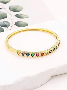 1個時尚方形氧化鋯心形手鏈,創意、多功能女士配飾,銅鑲嵌,適合宴會和禮品