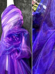 1條漸變雙色網布,激光紋理透視布長裙披肩創意手工織物 - 彩色 - 查看 1