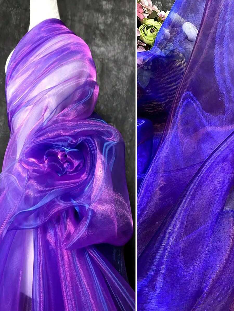 1條漸變雙色網布,激光紋理透視布長裙披肩創意手工織物 - 彩色 - 查看 1