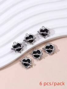 6/13pcs Random Alloy Rhinestone Inlaid Pendant Set In Ins Style With Dark Heart, Bow Knot, Cross, Y2k, Gothic Punk, Cherry, Skull Design For Diy Jewelry Making (Bracelet, Necklace, Earrings, Etc.) Valentines - Black - View 6