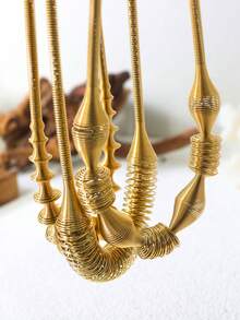 1pc European And American Exaggerated Spring Design Geometric Shape Necklace, Golden Stainless Steel Link Collar - P1778 - View 1
