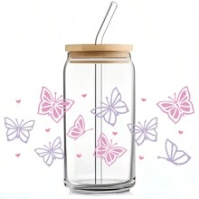 1入組uv Dtf時尚花卉貼紙,diy蝴蝶防水轉印貼紙,適用於16盎司防水玻璃杯貼紙,3d水晶標籤防水和抗刮花,diy包裝轉印貼紙玻璃杯貼紙瓶貼紙,粘著式貼紙 - 彩色 - 查看 1