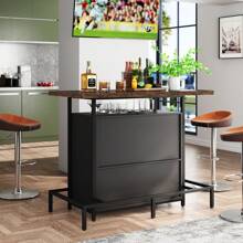 Tribesigns Home Bar Unit, Industrial 3-Tier Liquor Bar Table with Glasses Holder and Wine Storage, Wine Bar Cabinet Set Mini Bar with Footrest for Den Home Pub