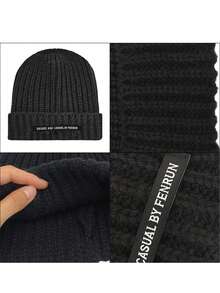 1入組男女皆可使用、柔軟保暖的針織可摺疊冬季無邊滑雪帽 - 白色 - 查看 4