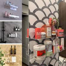 Floating Shelf 15"/38cm Acrylic Wall Shelves Invisible Wall Floating Shelves 5mm Thick Bathroom Shelf For Bedroom, Living Room, Bathroom, Set Of 2 - White - View 8