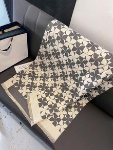 1 件女用雙面人造羊絨幾何提花圍巾披肩秋冬日常使用,保暖 - 彩色 - 查看 3