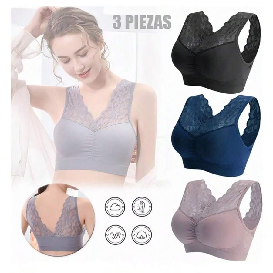 3 Paquete De Brasier Push Up Color Sujetador Sin Varillas - Negro - Ver 1