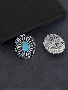 1對復古雕刻幾何形狀耳釘 - 復古銀色 - 查看 3