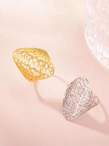 1個女士用不鏽鋼挖空心形和幸運三葉草戒指,精緻時尚的珠寶配件,適合節日禮物 - 款式A - 查看 6