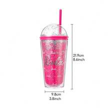Miniso Barbie Collection Double Layer Plastic Tumbler With Straw 600mL Birthday Gift For Outdoor Travel Or School - Pink - View 9