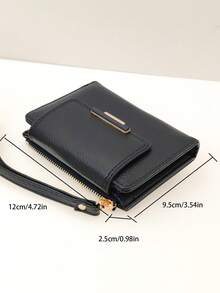 MINGYOU 時尚柔軟的皮革紋理拉鍊包短款錢包，帶手柄商務休閒 - 黑色 - 查看 9