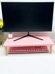 1pc Pink Wooden Laptop Stand & Storage Rack, Increase Height Desktop Monitor Riser, Laptop Base, Office Monitor Storage Organizer - Pink - View 7