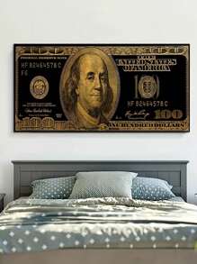 1張金色美元錢幣靈感海報,畫布油畫,美國$100美元錢幣畫布壁畫,大尺寸印花海報畫,豪華藝術品牆畫,適用於浴室臥室辦公室客廳家居墻壁裝飾,無框架