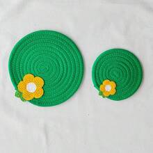 1 件綠色手工杯墊,可愛花朵設計,簡單耐熱廚房餐桌餐墊,家居裝飾,咖啡/茶杯防滑杯墊 - 綠色 - 查看 1