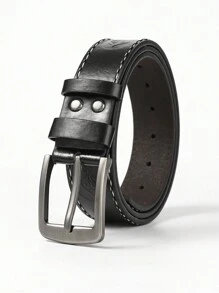 1pc Men's Geometric Embossed Pin Buckle Casual Belt - Black - View 1