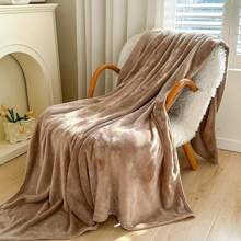 1pc Solid Color Plush Flannel Blanket Soft Suitable For Bedding Bedroom Room And Dormitory Decor - Khaki - View 3