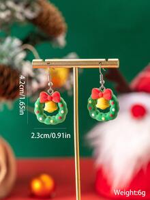 1 对可爱树脂铃铛形耳环，适合女性圣诞节和新年礼物