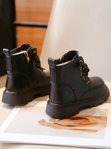 新款兒童靴子,女童短靴,男童低幫防滑靴 - 黑色 - 查看 7