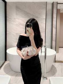 Sac de soirée en satin exquis pour femmes Moonlit EveBag, sac embrayage avec décoration en strass pour événements formels, soirées, robes/costumes et danse, avec poignée à chaîne