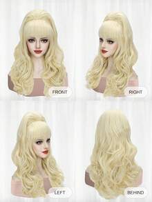 长而蓬松的金色复古大蓬松蜂窝假发，带刘海，50 年代 80 年代复古服装经典假发，长卷发维多利亚时代女性机器人搞笑变装假发，学校假期万圣节感恩节圣诞节派对角色扮演假发 - 合成高密度高温纤维头发，便宜时尚百搭假发，非常适合女性和 1 件假发帽 - 金色 - 查看 6