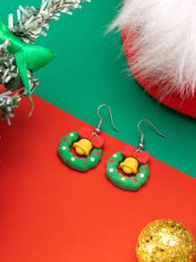 1 对可爱树脂铃铛形耳环，适合女性圣诞节和新年礼物