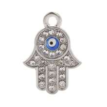 5入組鑲嵌水晶手淺藍色土耳其眼耳環項鍊珠寶製作用手掌吊墜 - 銀色 - 查看 4